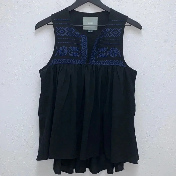 Anthropologie Maeve Sisa Babydoll Tank Black/Blue Size Small - Picture 2 of 9